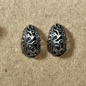 Vintage Sterling Silver Filigree Half Hoop Earrings
